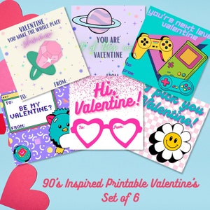 90&#39;s Inspired Kids Classroom Valentine&#39;s Day Cards (Printable, Instant Download)