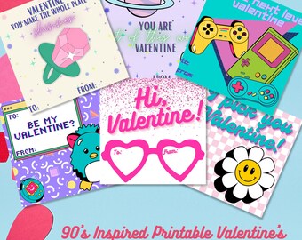 90's Inspired Kids Classroom Valentine's Day Cards (Printable, Instant Download)