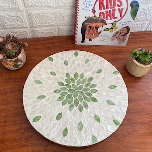Lazy Susan for Countertop, Barrel Lazy Susan, New Home Presents, Mother of Pearl Serving Board, Wedding Gift, Christmas Gift, Lazy Susan