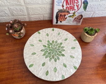 Lazy Susan for Countertop, Barrel Lazy Susan, New Home Presents, Mother of Pearl Serving Board, Wedding Gift, Christmas Gift, Lazy Susan