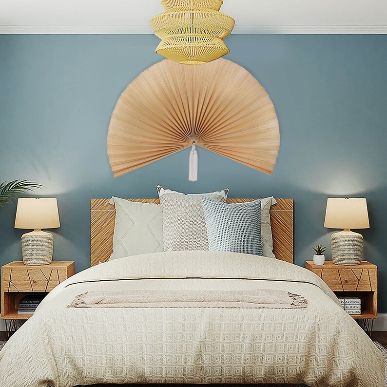 Rustic Fan Wall Decor Fan Headboard Bamboo Headboardwall Etsy