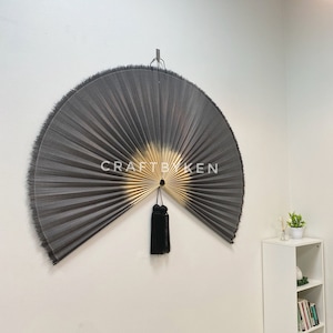 Oversized Fan Wall Decor | Fan Headboard | Bamboo Headboard Wall Hanging Boho Decor Wall Pediment, Wall Art for Room -Light black-60X30 inch
