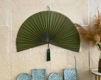 Handwoven Bamboo Wall Fan Decor with Tassel – Boho Natural Wall Hanging, Large Bamboo Fan, Japandi Home Decor, Handmade Vietnam Art- M Green