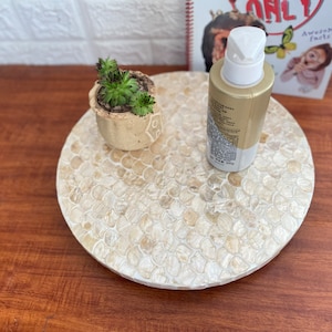 Lazy Susan for Countertop, Barrel Lazy Susan, New Home Presents, Mother of Pearl Serving Board, Wedding Gift, Christmas Gift, Lazy Susan