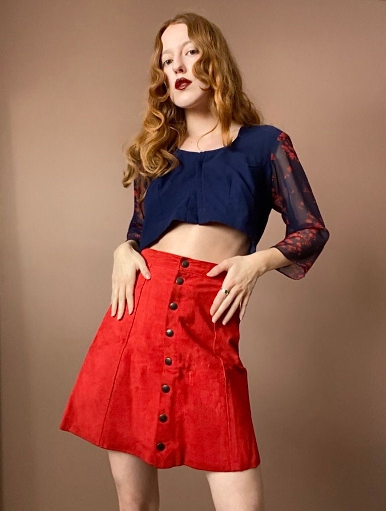 Chain reaction suede mini skirt two piece in red cheap