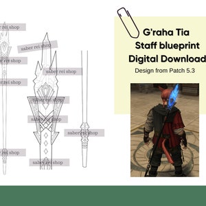 G&#39;raha, Scions, Staff, Cosplay, Digital download, Layout, FFXIV, blue print printable