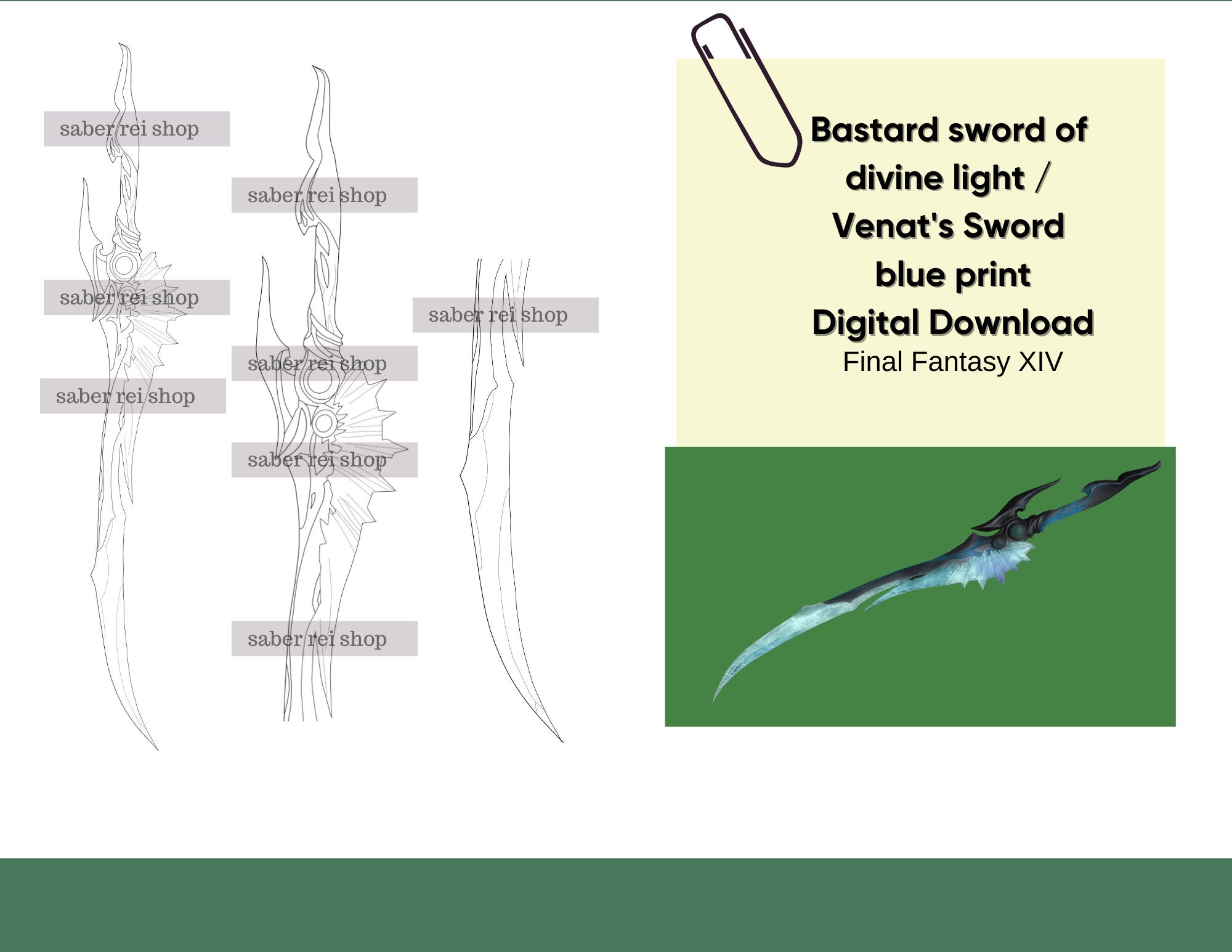 Venat's Sword / Bastard Sword of Divine Light Blue Print Etsy