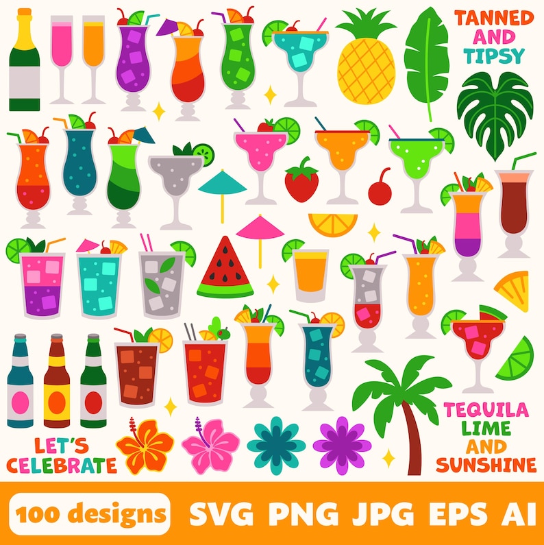 Cocktail Digital Files, SVG PNG JPG, Clipart, Cut Files, Cricut, Summer, Beach, Tropical, Party, Drinks, Alcohol, Spirits, Bar, Beer, Liquor image 5