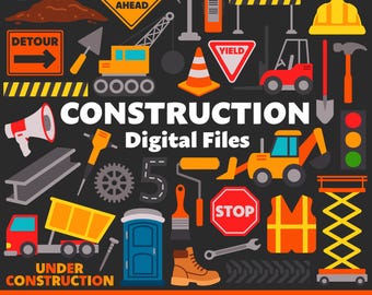 Construction Digital Files, SVG PNG JPG, Clipart, Cut Files, Cricut, Birthday, Traffic, Public Works, Trucks, Bulldozer, Forklift, Excavator