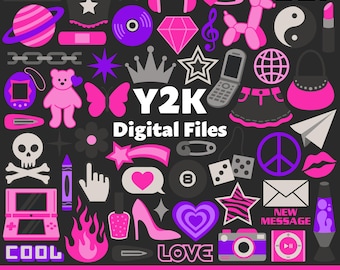 Y2K Digital Files, SVG PNG JPG, Clipart, Cut Files, Printable, Cricut, 2000s, Cyber, Chic, Girly, Edgy, Grunge, Aesthetic, Retro,  Nostalgic