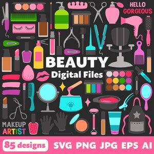 Beauty Digital Files, SVG PNG JPG, Clipart, Cut Files, Cricut, Makeup, Cosmetics, Hair Stylist, Salon, Beautician, Cosmetology, Esthetician