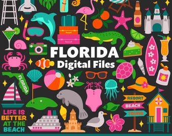Florida Digitale Dateien, SVG PNG JPG, Clipart, Schnittdateien, bedruckbar, Cricut, Strand, Urlaub, Kreuzfahrt, Reise, Miami, Ornaments, Tampa, Key West