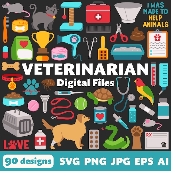 Veterinarian Digital Files, SVG PNG JPG, Clipart, Cut Files, Icons, Cricut, Vet Tech, Animal Hospital, Clinic, Medicine, Medical, Pets