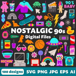 Nostalgic 90s Digital Files, SVG PNG JPG, Clipart, Cut Files, Graphics ...