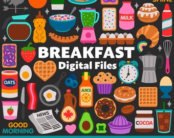Breakfast Digital Files, SVG PNG JPG, Clipart, Cut Files, Cricut, Graphics, Icons, Food, Bakery, Coffee, Donuts, Waffles, Pancakes, Bacon