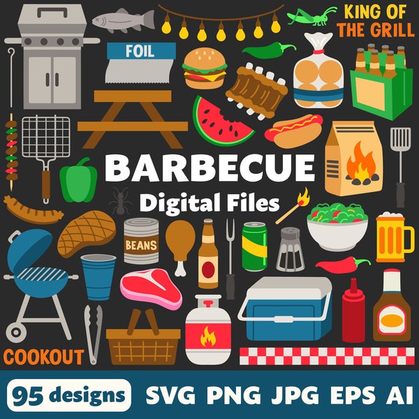 Barbecue Digital Files, SVG PNG JPG, Clipart, Cut Files, Graphics, Cricut, bbq, Picnic, Cookout, Grill, Steak, Summer, Family, Food, Party