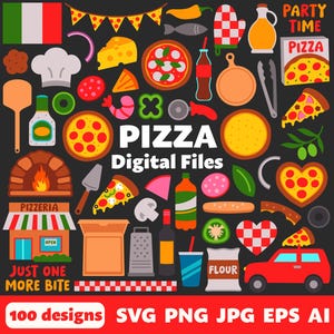 Arquivos digitais de pizza, SVG PNG JPG, Clipart, Arquivos de corte, Gráficos, Cricut, Imprimível, Ícones, Pizzaria, Italiano, Itália, Festa de pizza, Fatia de pizza