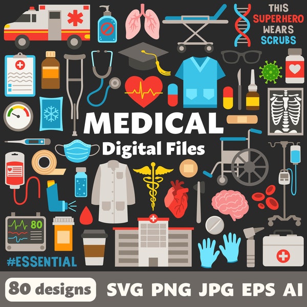 Archivos digitales médicos, SVG PNG JPG, imágenes prediseñadas, archivos cortados, Cricut, atención médica, médico, cna, técnico, hospital, escuela de medicina, farmacia, enfermera
