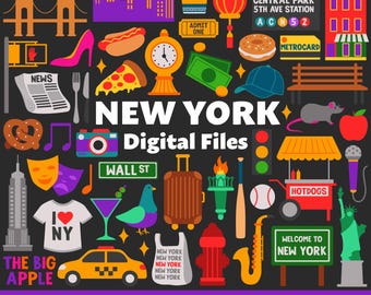 Digitale bestanden New York, SVG PNG JPG, Clipart, gesneden bestanden, pictogrammen, reizen, Amerika, Vrijheidsbeeld, Big Apple, Soho, Brooklyn, Manhattan