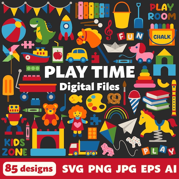 Play Time Digital Files, SVG PNG JPG, Clipart, Cut Files, Cricut, Kids, Children, Crafts, Recess, Toys, Preschool, Elementary, School, Fun