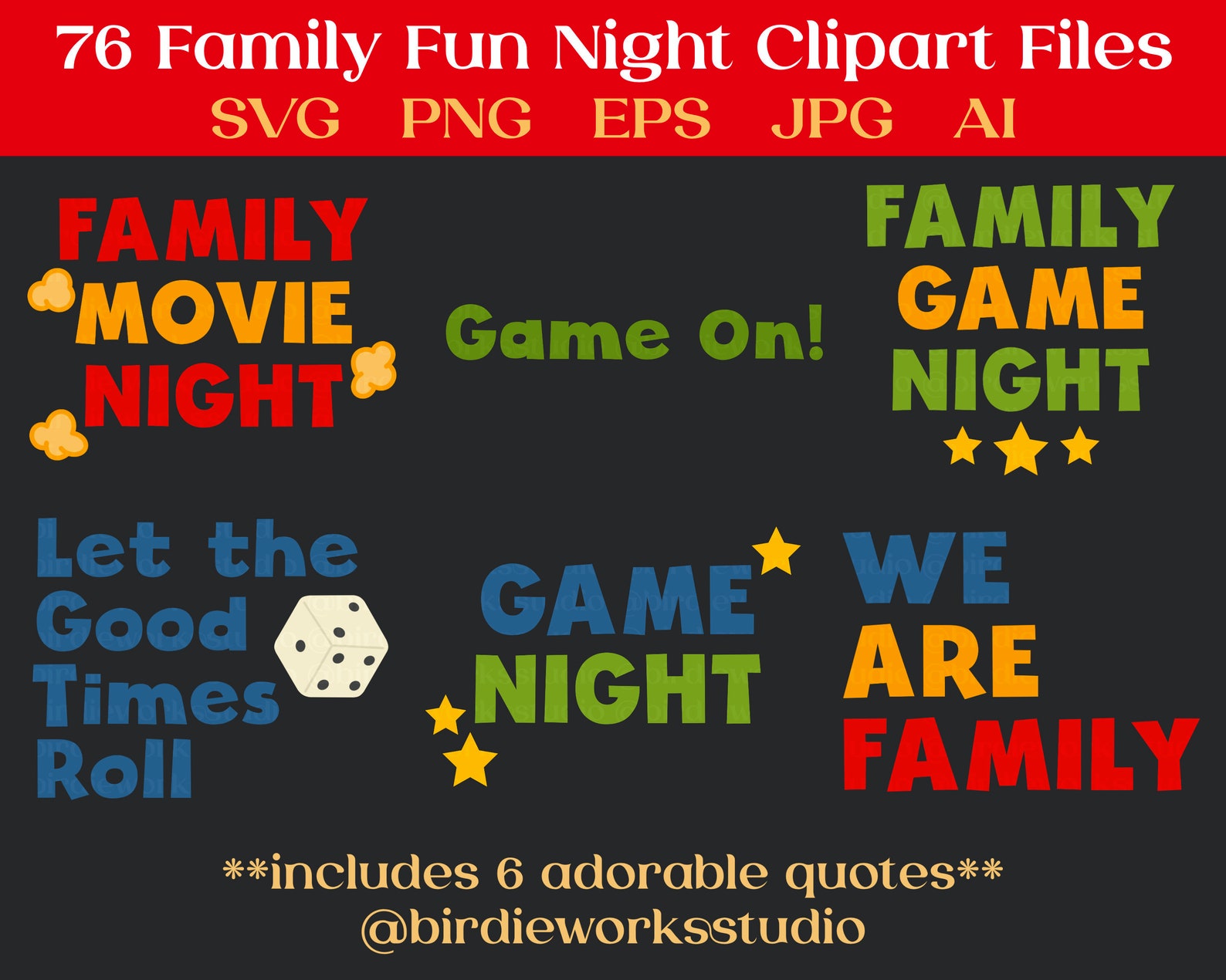 Family Fun Night Clipart & Cut Files PNG SVG JPG Silhouette Etsy