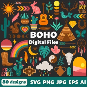 Boho Digitale Dateien, SVG PNG JPG, Clipart, Schnittdateien, Cricut, Wüste, Western, Groovy, Cowboy, Tribal, Boho, 1970er Jahre, Hippie, Südsee