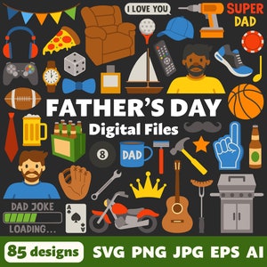 Fichiers numériques fête des pères, SVG PNG JPG, cliparts, fichiers coupés, imprimables, Cricut, famille, homme, sport, bricoleur, musique, grillades, papa, papa