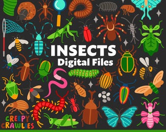 Digitale insectenbestanden, SVG PNG JPG, Clipart, gesneden bestanden, Cricut, Afdrukbaar, pictogrammen, biologie, wetenschap, insecten, bijen, spinnen, vlinders, kevers