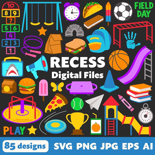 Recess Digital Files, SVG PNG JPG, Clipart, Cut Files, Cricut, School, Lunch, Field Day, Elementary, Classroom, Teacher, Playground, Fun