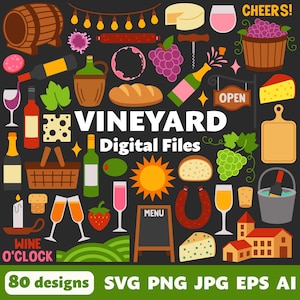 Vineyard Digital Files, SVG PNG JPG, Clipart, Cut Files, Cricut, Drinks, Alcohol, Wine, Merlot, Grapes, Viticulture, Sommelier, Charcuterie