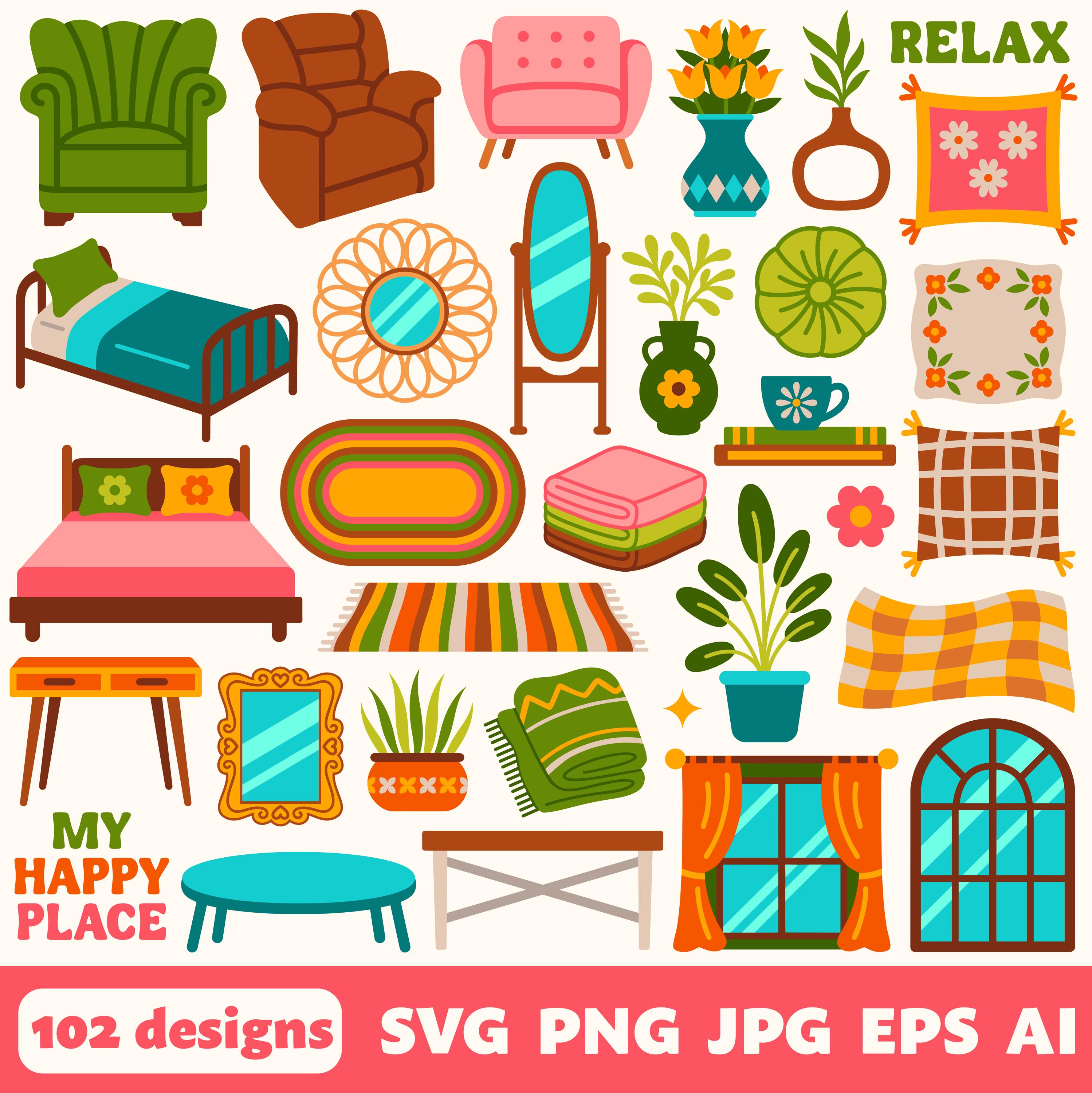Home Decor Digital Files, SVG PNG JPG, Clipart, Cut Files, Icons ...