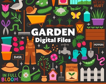 Garden Digital Files, SVG PNG JPG, Clipart, Cut Files, Cricut, Botanical, Spring, Greenhouse, Vegetables, Flowers, Garden Tools, Plants