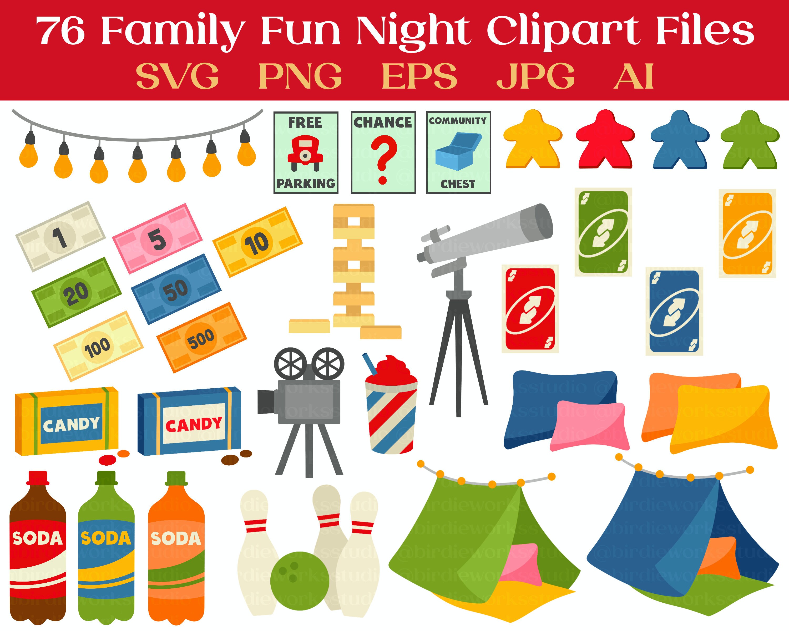 Family Fun Night Clipart & Cut Files PNG SVG JPG Silhouette Etsy