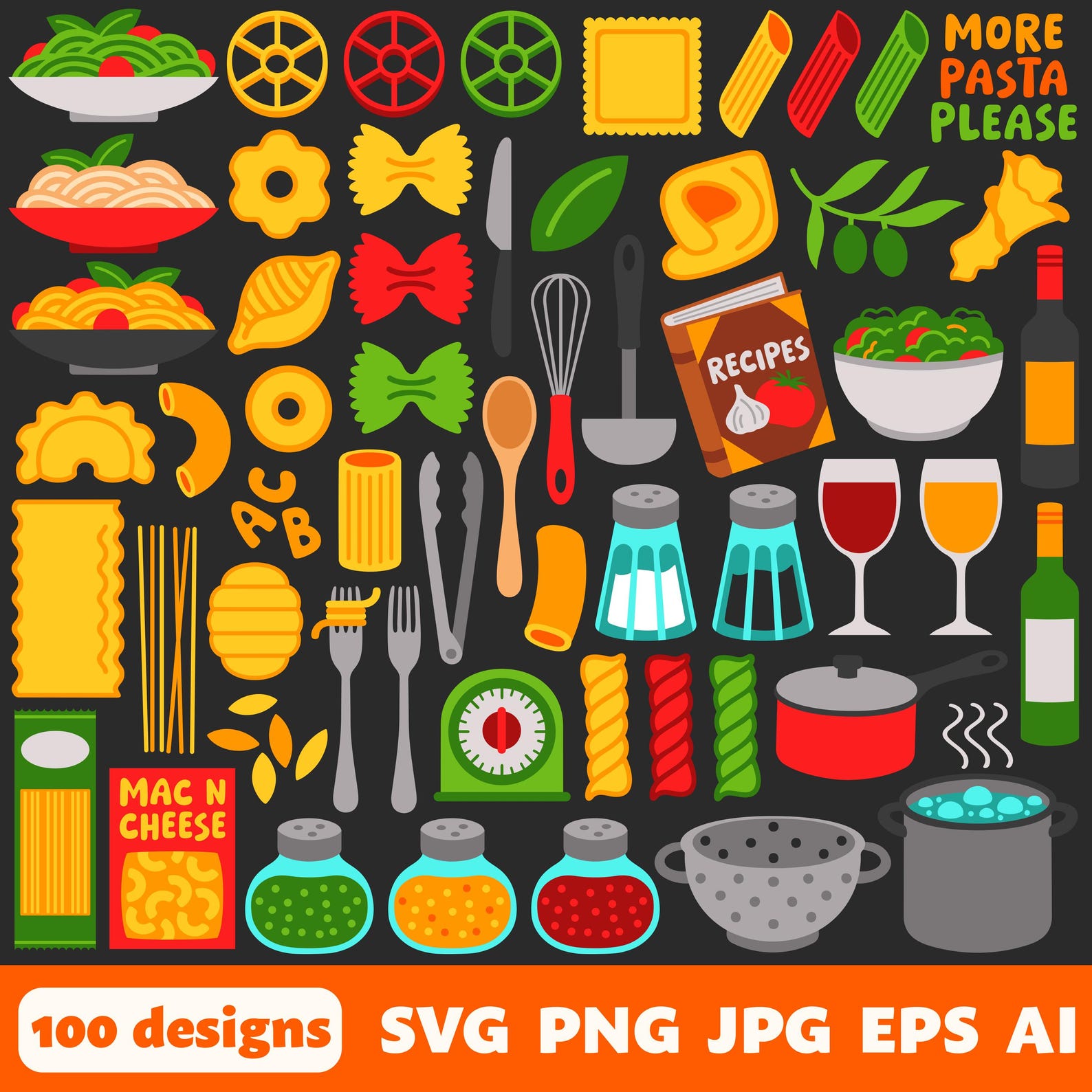 Basic Pasta Svg Pasta Digital Files, SVG PNG JPG, Clipart, Cut Files, Cricut, Graphics ...