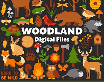Woodland Digital Files, SVG PNG JPG, Clipart, Cut Files, Cricut, Autumn, Fall, Forest, Critters, Bear, Moose, Owl, Fox, Hedgehog, Rabbit