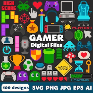 Arquivos digitais de jogadores, SVG PNG JPG, Clipart, Arquivos de corte, Imprimível, Cricut, Videogames, Arcade, Controle, Console, Esports, Streamer, Jogos