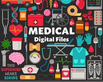 Medical Digital Files, SVG PNG JPG, Clipart, Cut Files, Printable, Healthcare, Doctor, Technician, Hospital, Med School, Pharmacy, Nurse