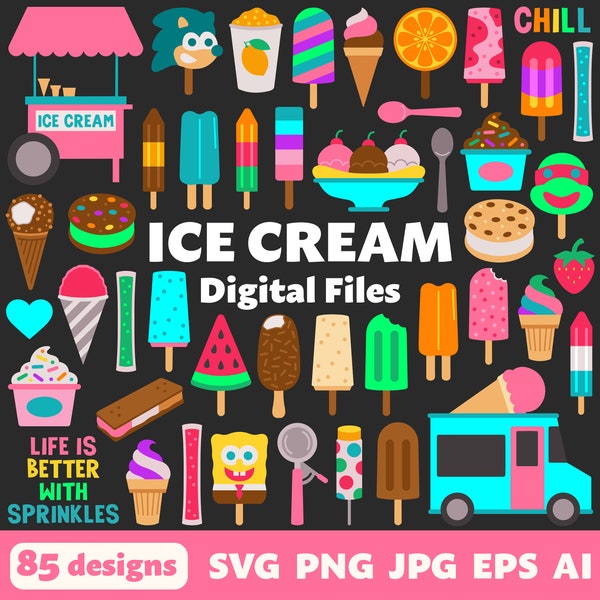 Ice Cream Digital Files, SVG PNG JPG, Clipart, Cut Files, Cricut, Printable, Ice Cream Truck, Popsicles, Summer, Snow Cone, Frozen Yogurt