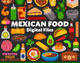 Mexicaans eten digitale bestanden, SVG PNG JPG, Clipart, bestanden knippen, Cricut, Fiesta, Cinco De Mayo, Restaurant, Quesadilla, Tamale, Taco, Pan Dulce