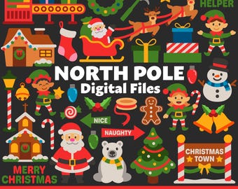 North Pole Digital Files, SVG PNG JPG, Clipart, Cut Files, Holiday Workshop, Toy Factory, Christmas Village, Winter, Elves, Santa, Reindeer