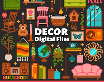 Home Decor Digital Files, SVG PNG JPG, Clipart, Cut Files, Icons, Graphics, Cricut, Cozy, Hygge, Boho, Interior Decorations, Furniture