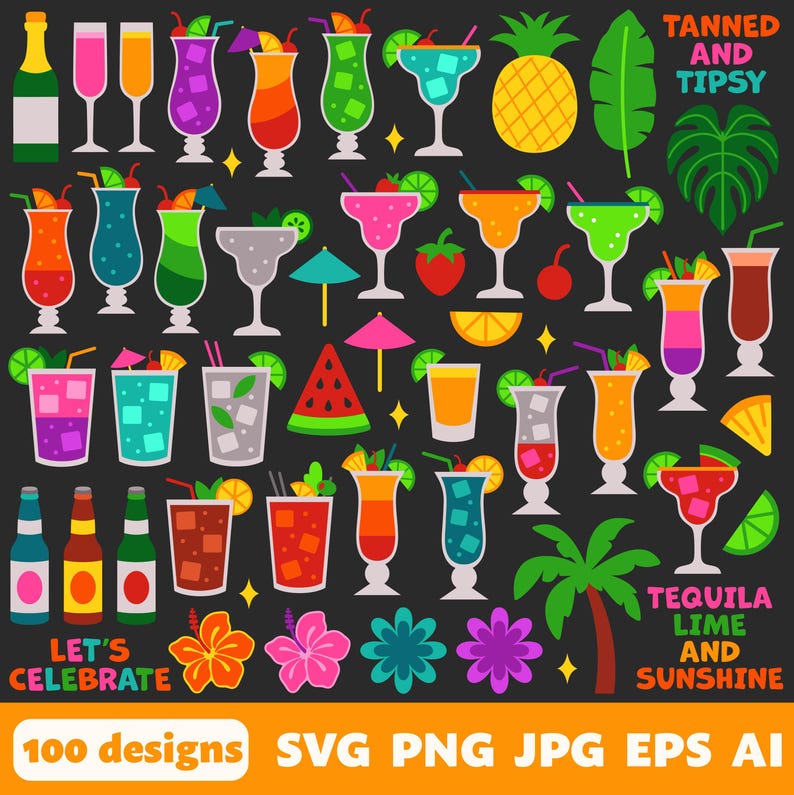 Cocktail Digital Files, SVG PNG JPG, Clipart, Cut Files, Cricut, Summer, Beach, Tropical, Party, Drinks, Alcohol, Spirits, Bar, Beer, Liquor image 3