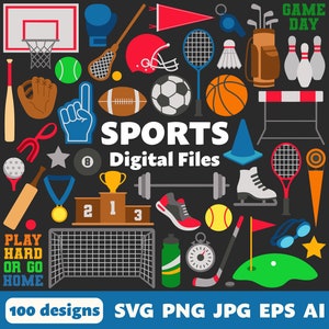 Sport digitale Dateien, SVG PNG JPG, Clipart, Schnittdateien, Cricut, Fitnessstudio, Trainer, Fußball, Basketball, Fußball, Golf, Tennis, Beachvolleyball, Athlet