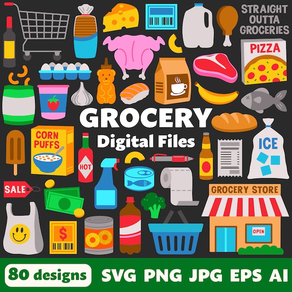 Grocery Digital Files, SVG PNG JPG, Clipart, Cut Files, Cricut, Ingredients, Supermarket, Shopping, Store, Food, Snacks, Pantry, Cooking