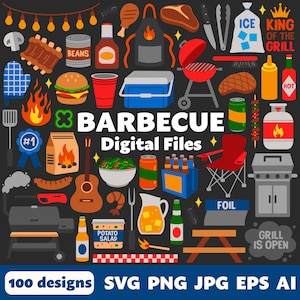 Barbecue fichiers numériques, SVG PNG JPG, cliparts, fichiers coupés, graphiques, icônes, Cricut, famille, fête, été, pique-nique, barbecue, grill, steak, bière