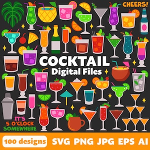 Digitale cocktailbestanden, SVG PNG JPG, Clipart, gesneden bestanden, Cricut, zomer, strand, tropisch, feest, drankjes, alcohol, sterke drank, bar, bier, sterke drank