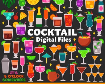 Cocktail Digital Files, SVG PNG JPG, Clipart, Cut Files, Cricut, Summer, Beach, Tropical, Party, Drinks, Alcohol, Spirits, Bar, Beer, Liquor