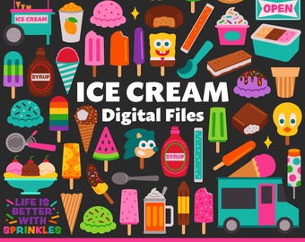 Ice Cream Digital Files, SVG PNG JPG, Clipart, Cut Files, Cricut, Printable, Icons, Summer, Ice Cream Truck, Novelty Ice Cream, Popsicles