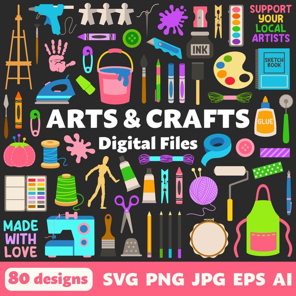 Arts & Crafts Digital Files, SVG PNG JPG, Clipart, Cut Files, Graphics, Cricut, Icons, Art Supplies, Crafts, Artist, School, Classroom