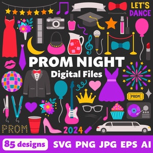 Prom Night Digital Files, SVG PNG JPG, Clipart, Cut Files, Cricut, 2024, 2025, Dress, Tuxedo, Graduation, Limo, Party, Seniors, High School